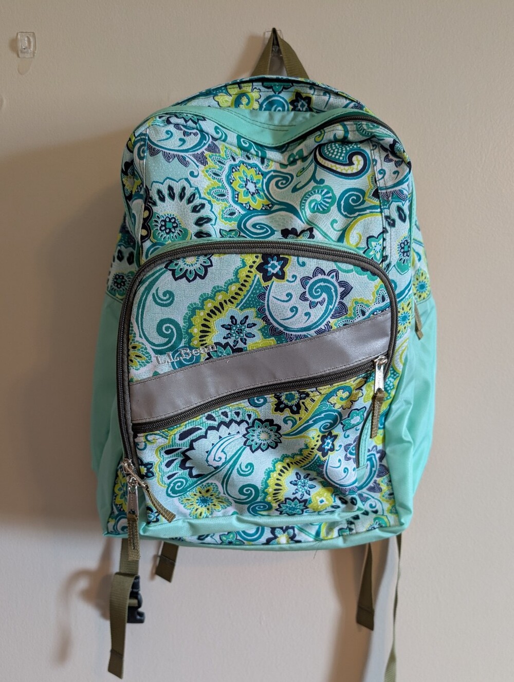 L.L. Bean Teal and Lime Paisley Backpack